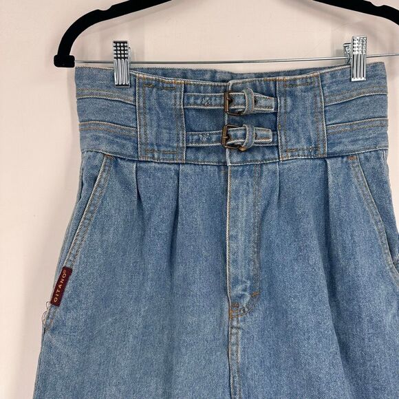 Vintage 80s Gitano Double Belted Denim Skirt Size 11/12 Made in Hong Kong - Picture 3 of 11